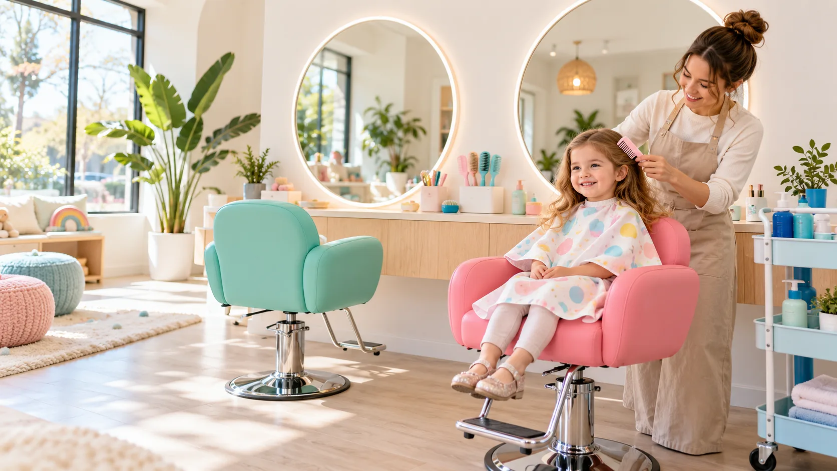 Bright salon waiting area